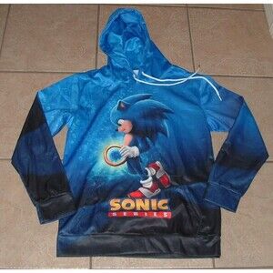 NEW NWOT Boys Sz Large Casual Wear Blue SONIC HEDGEHOG SERIES Hooded Shirt